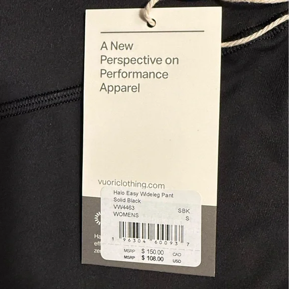 Vuori Halo EasyWideleg Pant. solid black size small. - Picture 3 of 5